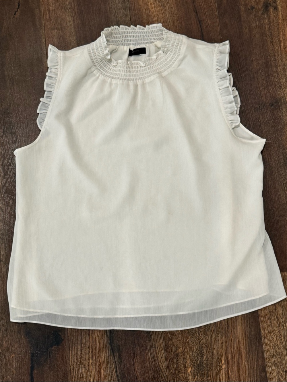 J. Crew White Smocked Ruffle Neck Sleeveless Top size L nwot